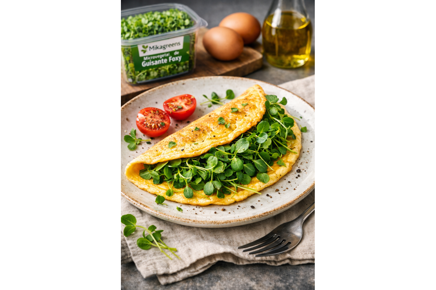 Tortilla francesa con microvegetal de guisante Foxy – Mikagreens 