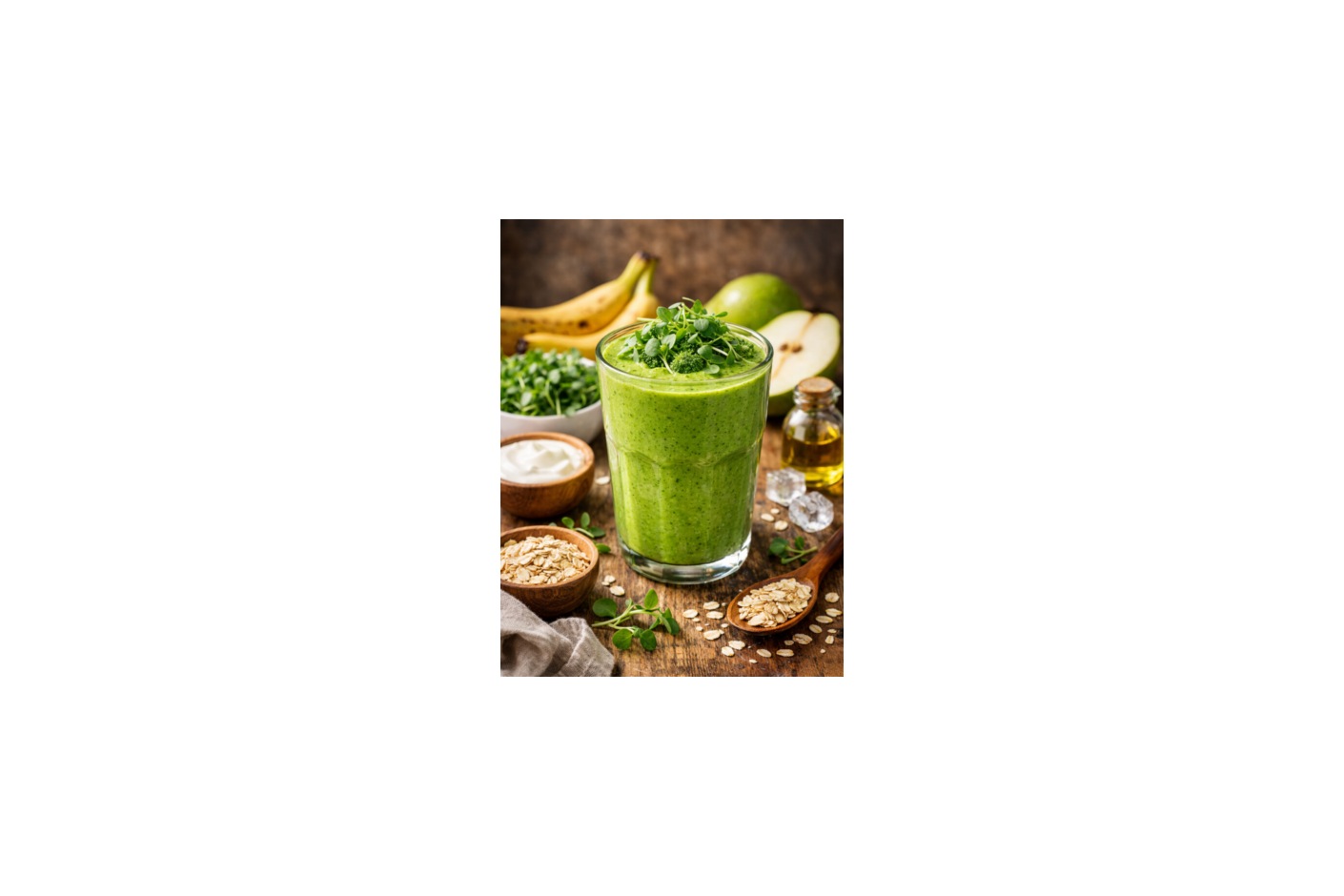 Batido energético verde con microgreens de guisante y brócoli