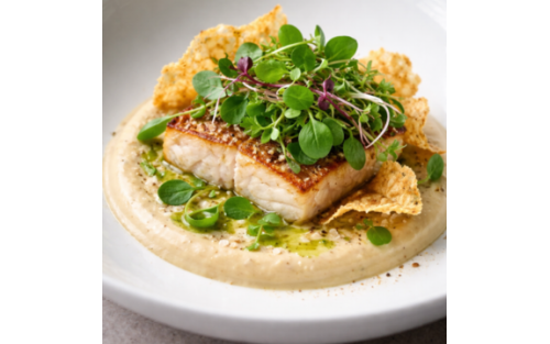 Jardín Marino de Microgreens con Velo de Cítricos y Crujiente de Legumbre