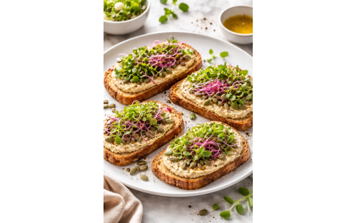 Tostadas Vitalidad con Microvegetales y Hummus