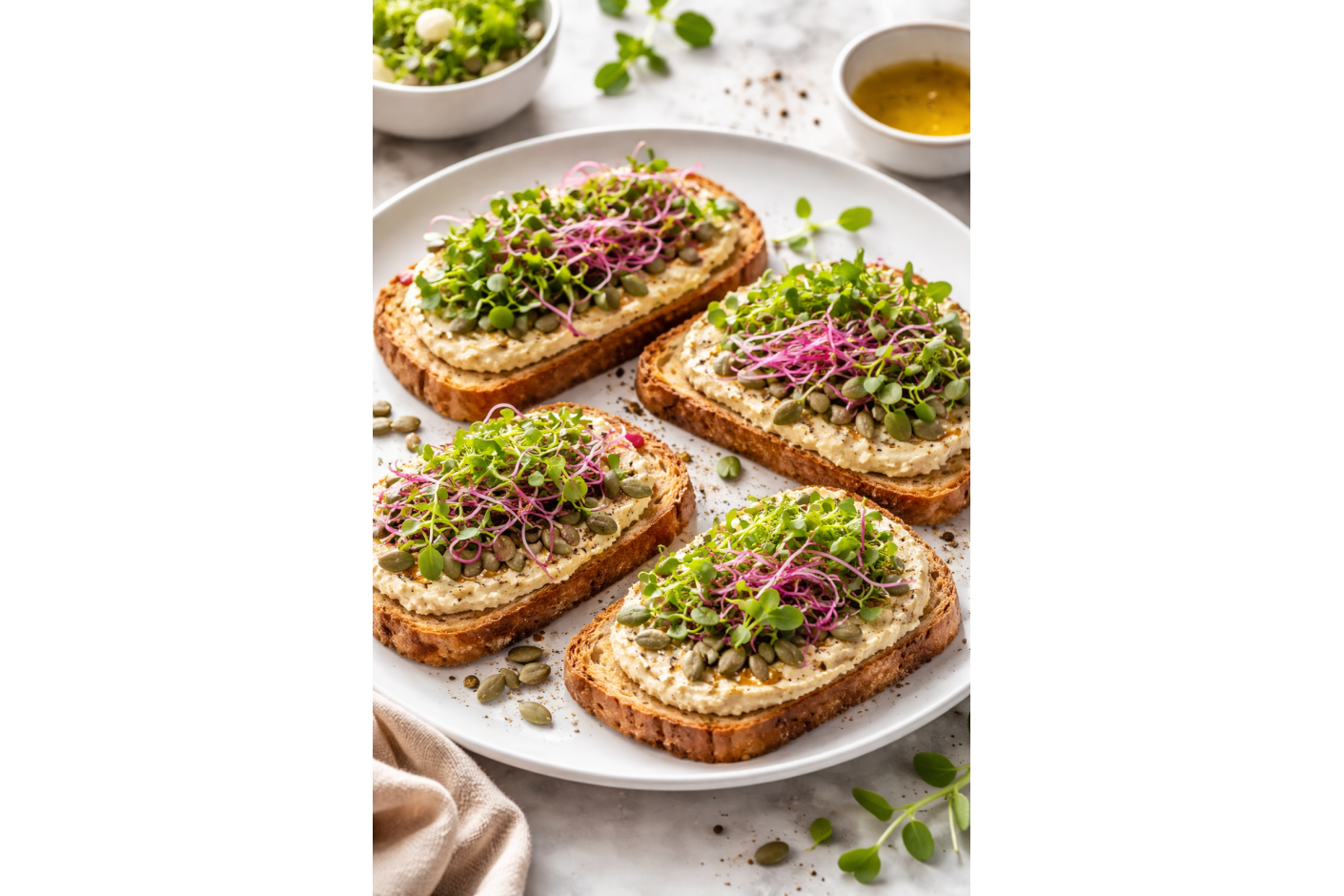 Tostadas Vitalidad con Microvegetales y Hummus